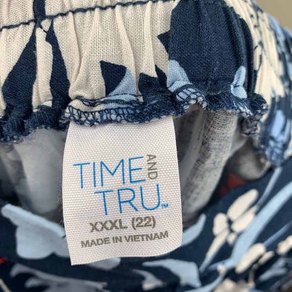 XXXL (22) Time and tru blue white floral pull on stretch linen blend flare skirt - Picture 3 of 3